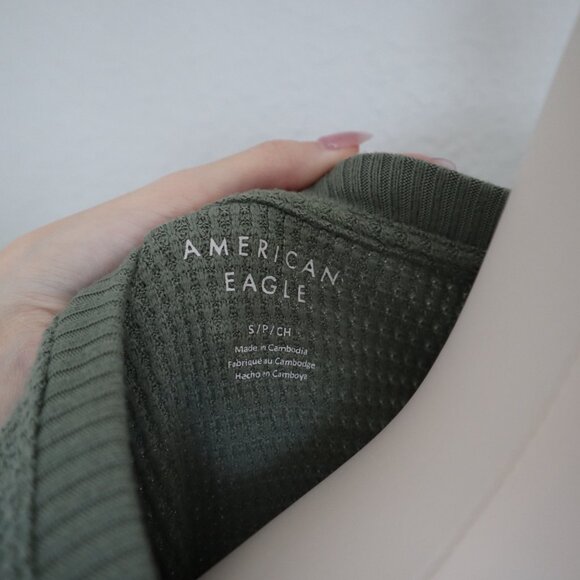 American Eagle Olive Waffle Knit Long Sleeve Top S - Picture 5 of 5